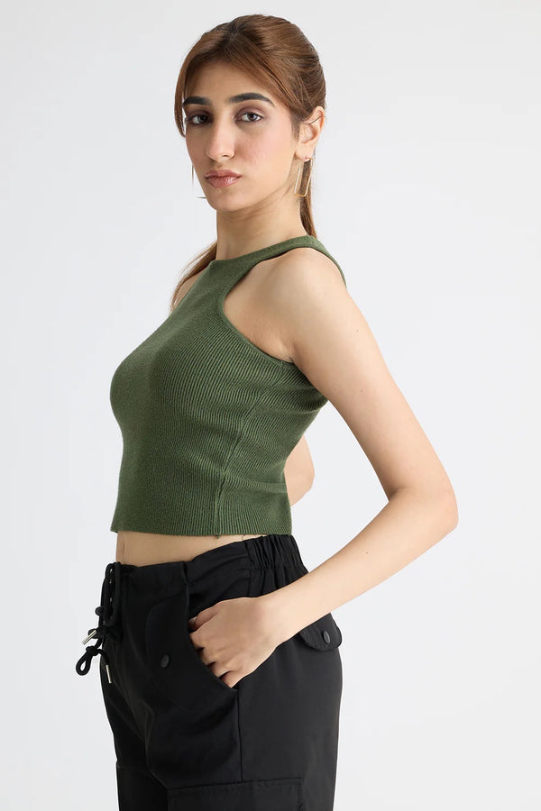 Womens Cami Crop Top - Olive Green