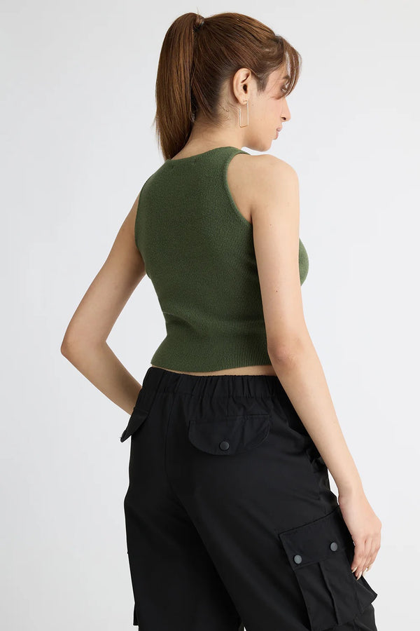 Womens Cami Crop Top - Olive Green