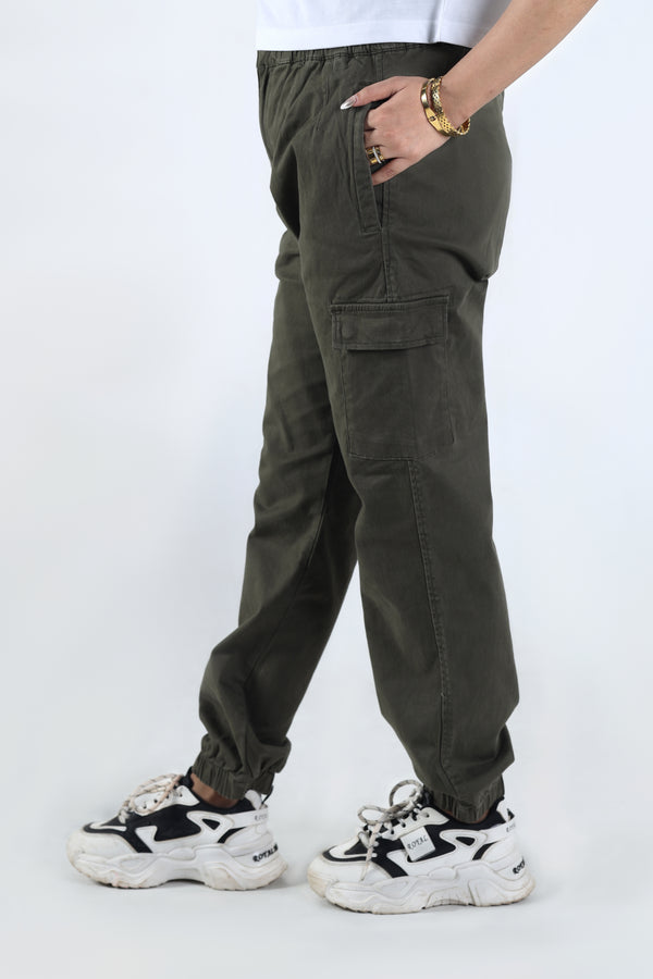 Women's Cargo Trouser Army Green Elastic Waist Cargo Pant