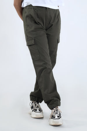 Women's Cargo Trouser Army Green Elastic Waist Cargo Pant