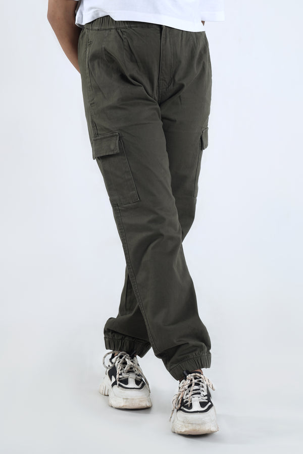Women's Cargo Trouser Army Green Elastic Waist Cargo Pant