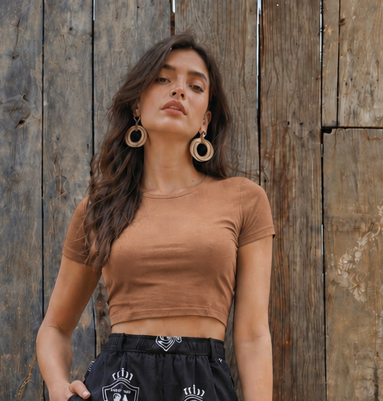 Womens  Crop Top - Camel Brwon
