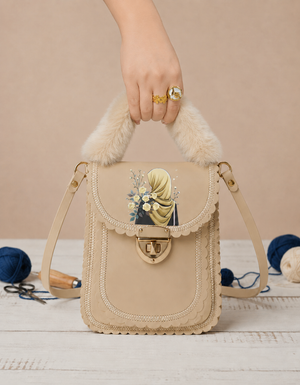 Fur Handle Mobile Pouch Bag – Beige