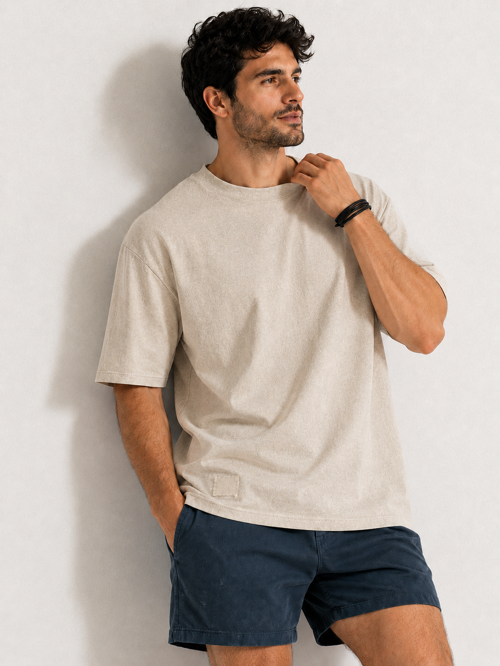 Vintage Textured Oversized Tee – Dust Off White