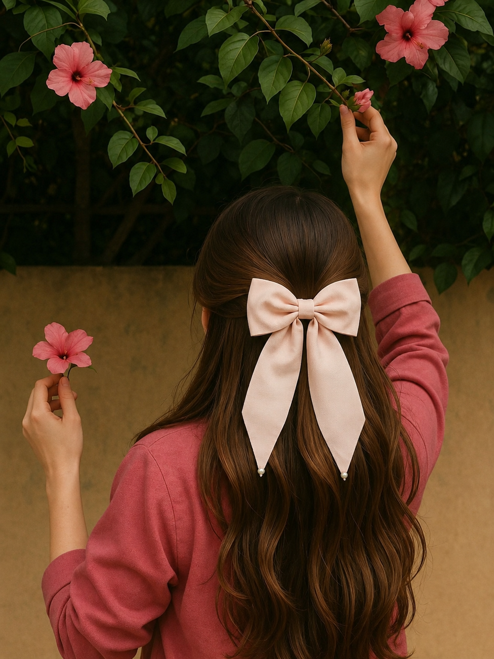 Fashion Pearl Light Pink hair bow Clips
