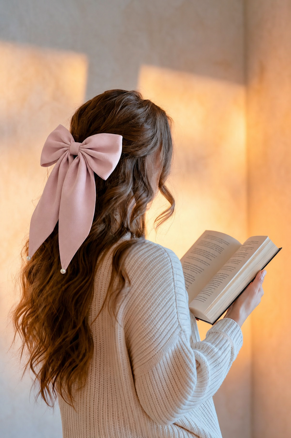 Fashion Pearl Pink hair bow Clips
