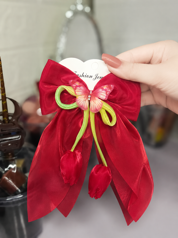 Fashion Tulip Red hair bow Clip