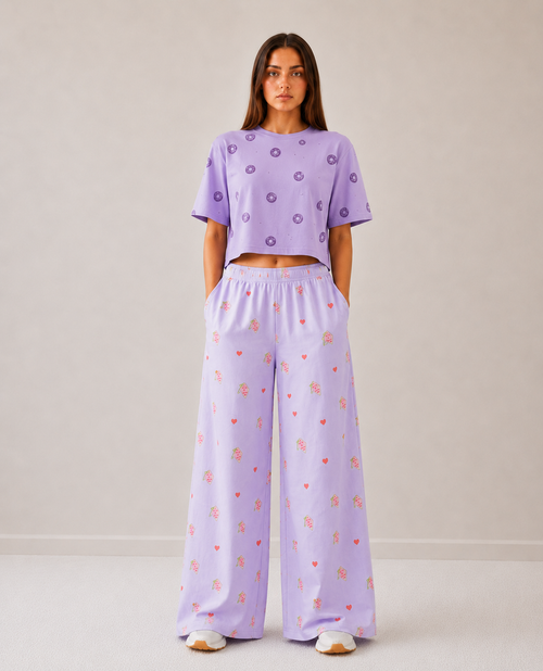 Women Loungewear Hotel Key Wide Leg Pajamas | 100% Cotton