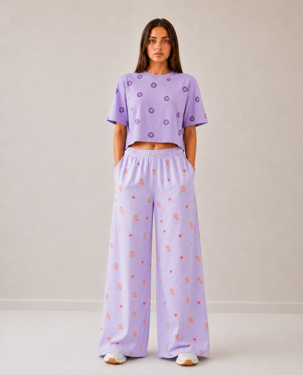 Women Loungewear Hotel Key Wide Leg Pajamas | 100% Cotton