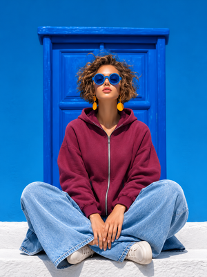 Women Zipper Hoodie  -Wine