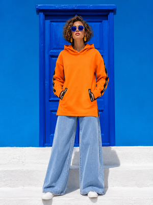 Women Oversized  Long Hoodie | Orange