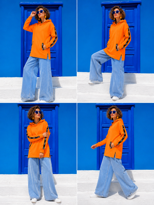 Women Oversized  Long Hoodie | Orange