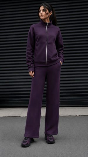 Women Loungewear Zipper Coord Set - Plum