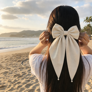Fashion Pearl hair Beige bow Clips