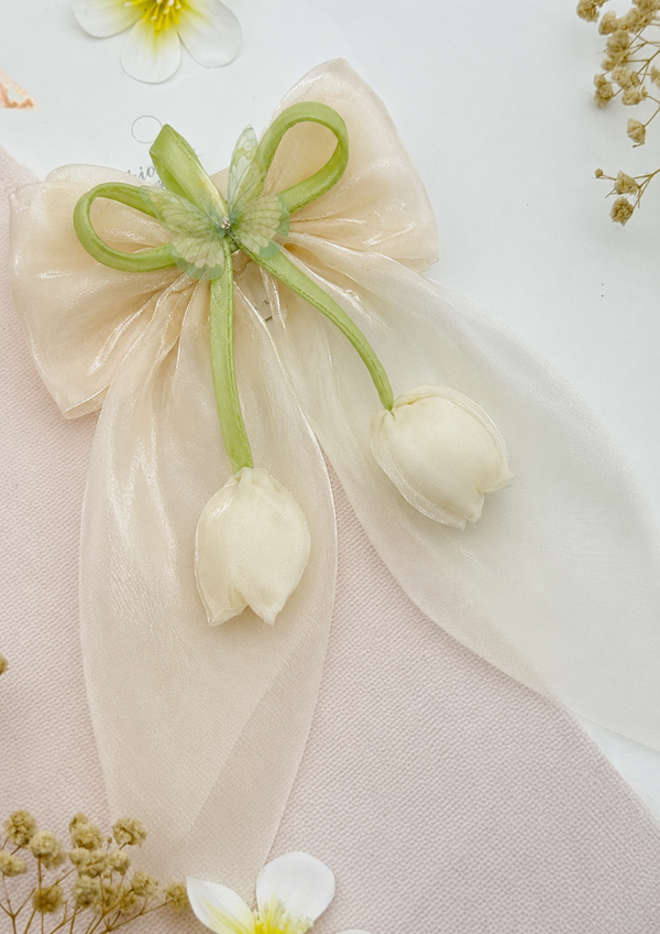 Fashion Tulip beige hair bow Clip
