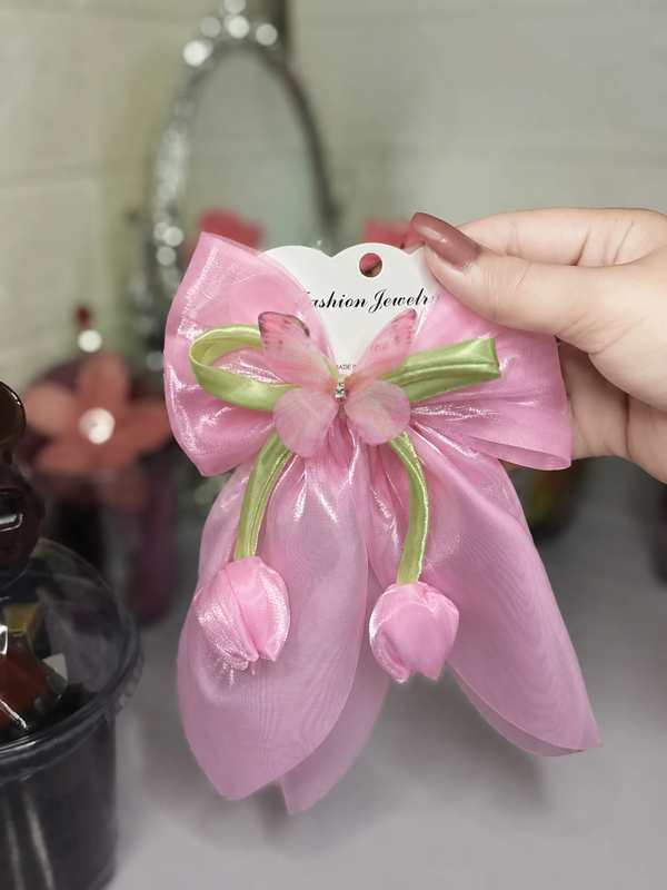 Fashion Tulip baby Pink hair bow Clips