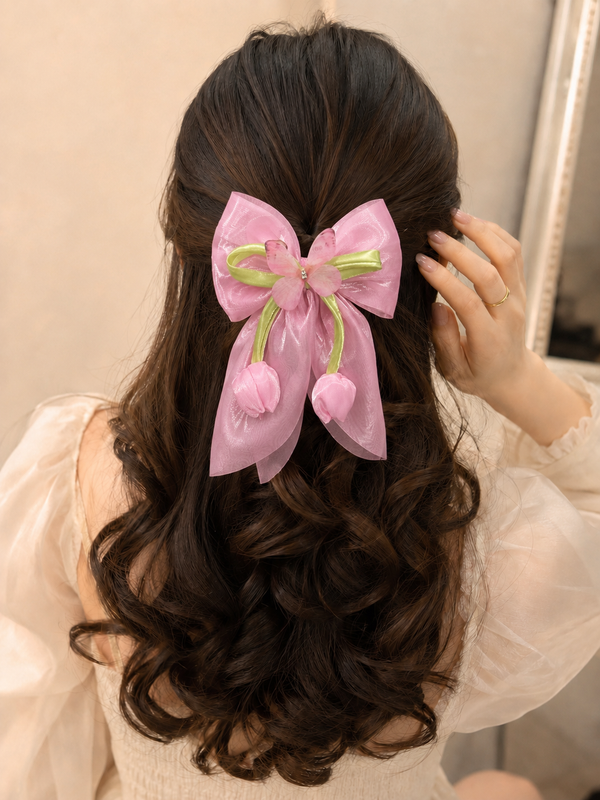 Fashion Tulip baby Pink hair bow Clips