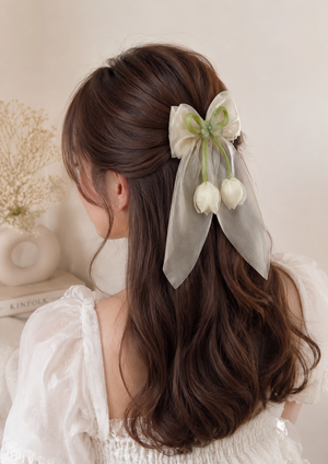 Fashion Tulip beige hair bow Clip