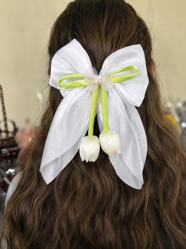 Fashion Tulip White hair bow Clip