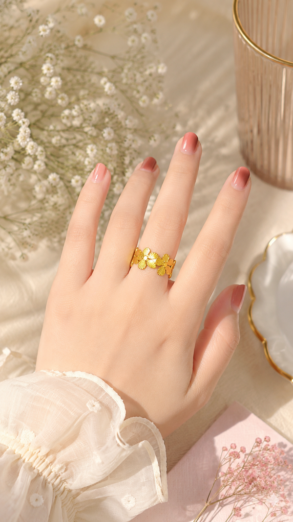 Floral Blossom Adjustable Ring