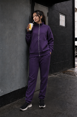 Women Loungewear Zipper Coord Set - Plum