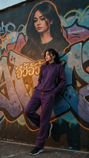 Women Loungewear Zipper Coord Set - Plum