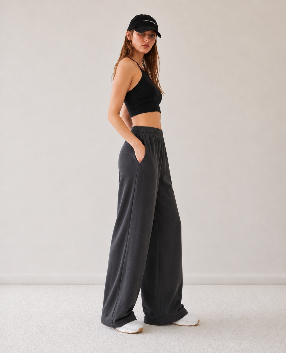 Jersey Wide Leg  Pajama - Charcoal