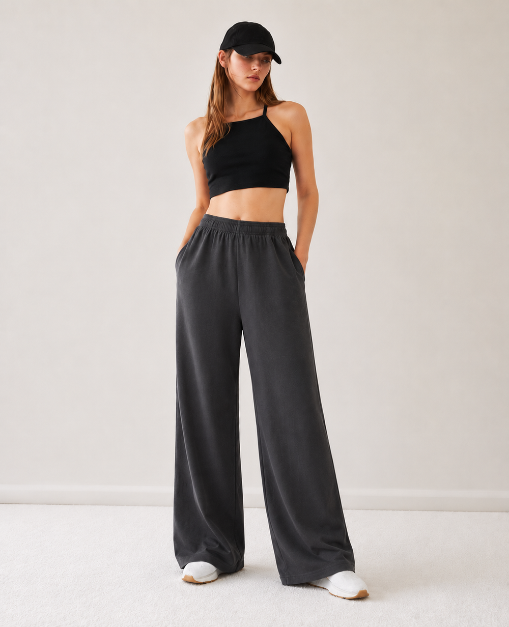 Jersey Wide Leg  Pajama - Charcoal