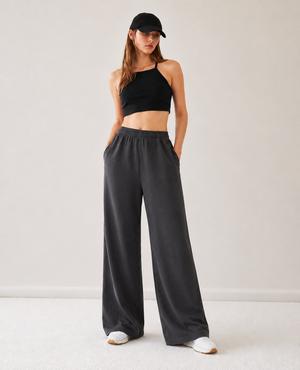 Jersey Wide Leg  Pajama - Charcoal