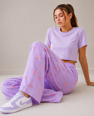 Women Loungewear Hotel Key Wide Leg Pajamas | 100% Cotton