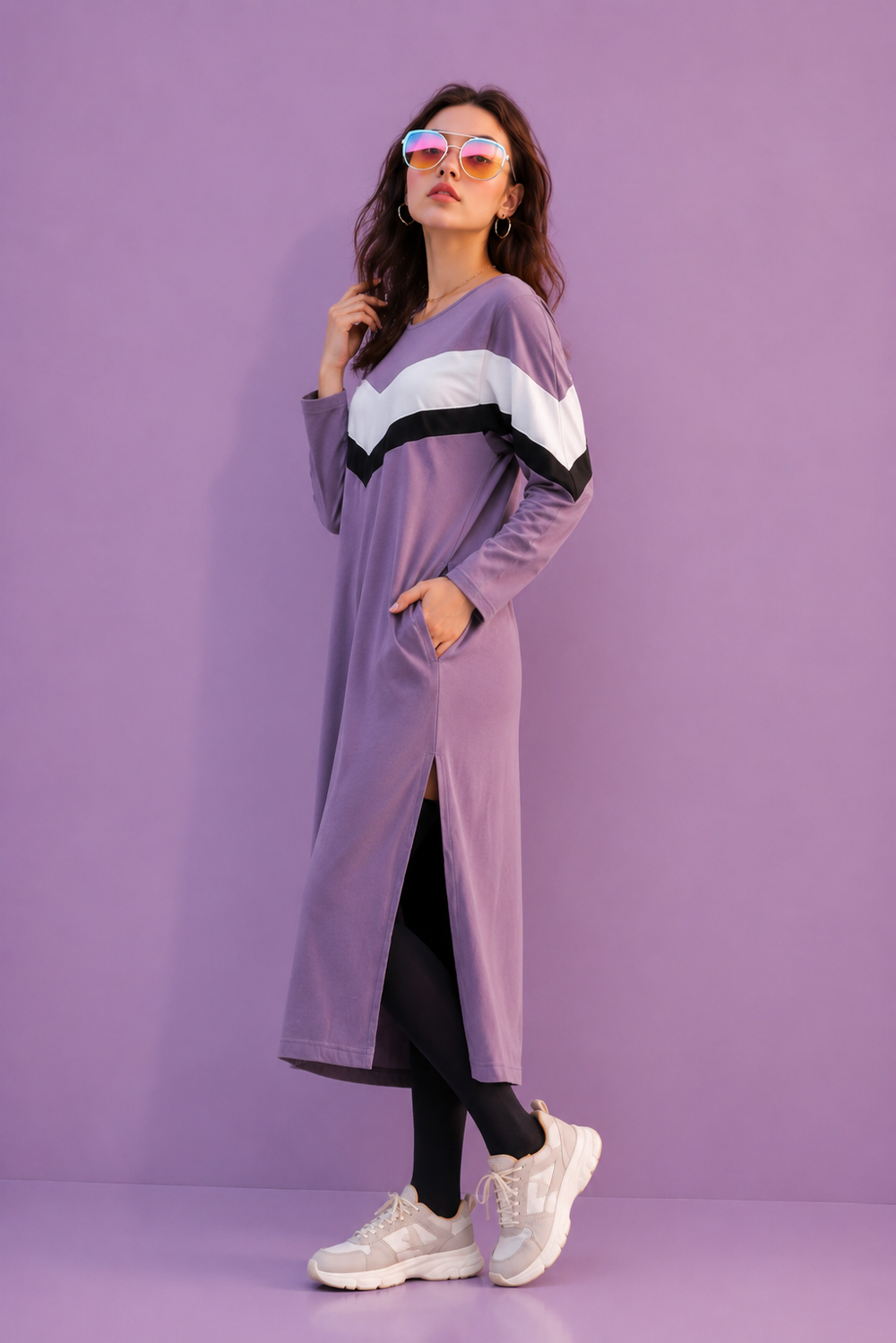 Women Long Top - Zig Zag