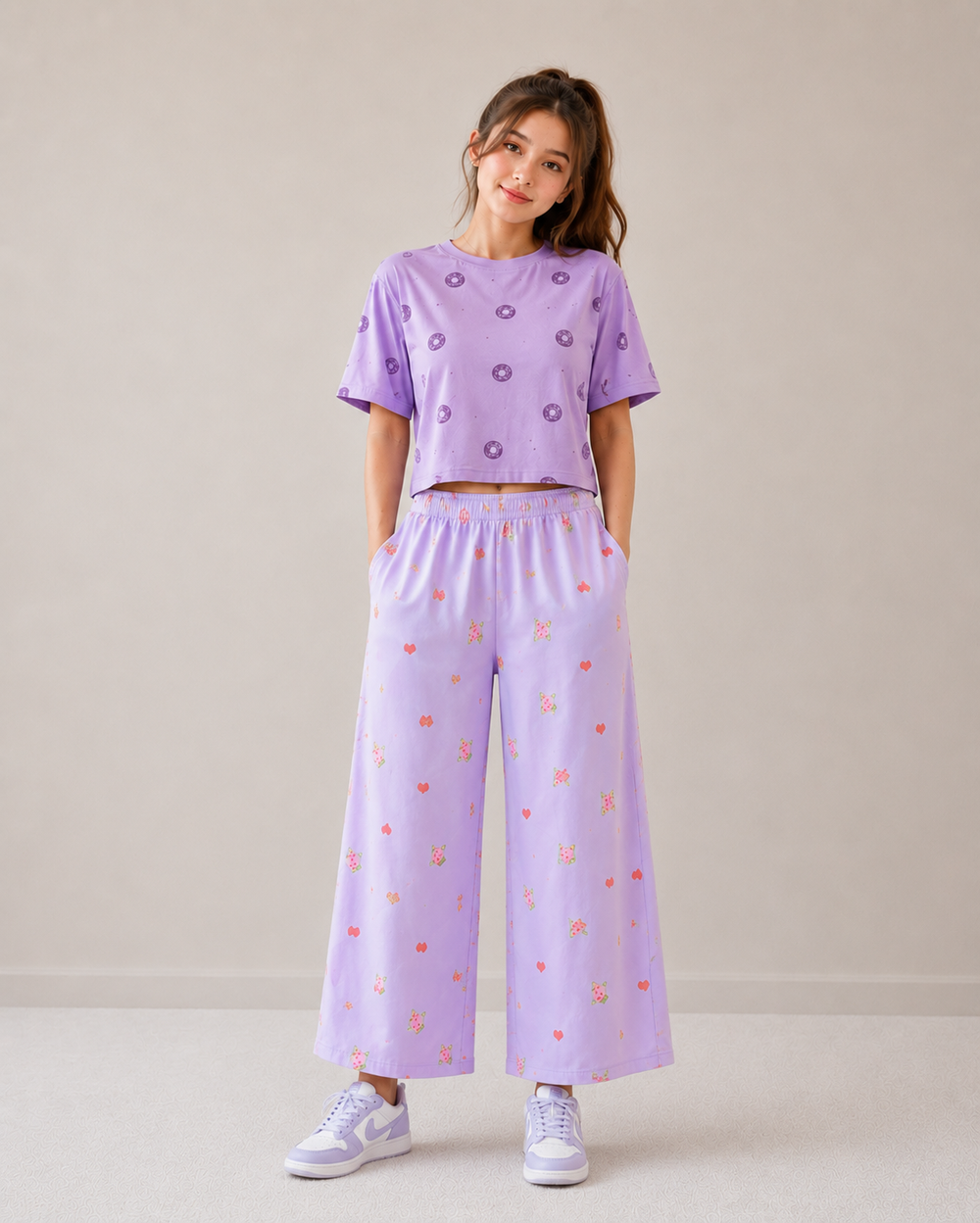 Women Loungewear Hotel Key Wide Leg Pajamas | 100% Cotton
