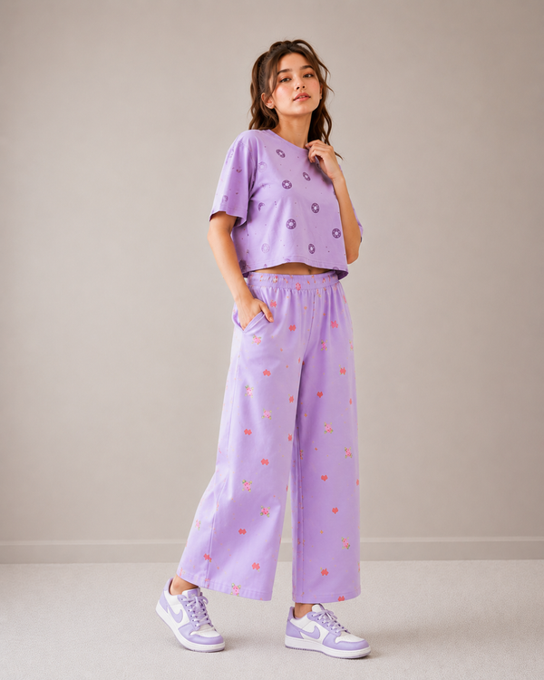 Women Loungewear Hotel Key Wide Leg Pajamas | 100% Cotton