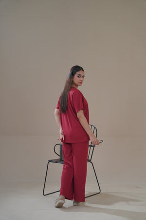 Women Knitted Loungewear - Wine
