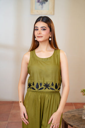 Women Classic Embroidered Co-ord Set - Forest Whispers