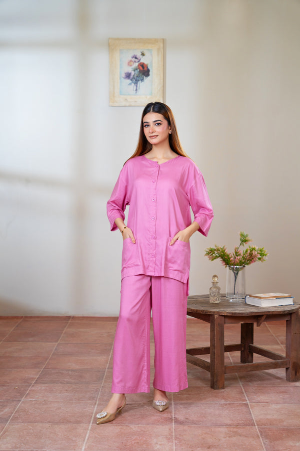 Women Solid Sleepwear-Onion Pink