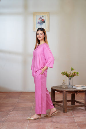 Women Solid Sleepwear-Onion Pink