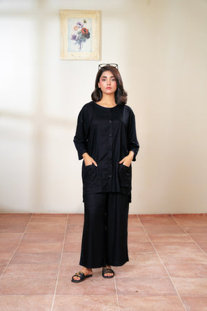 Women Solid Sleepwear- Black