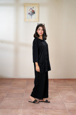 Women Solid Sleepwear- Black