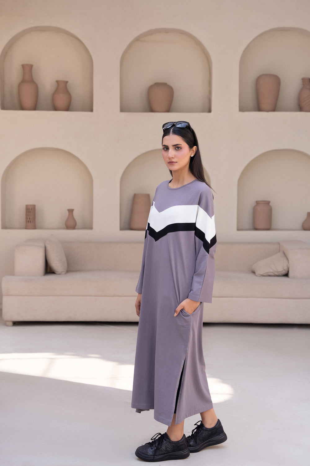 Women Long Top - Zig Zag