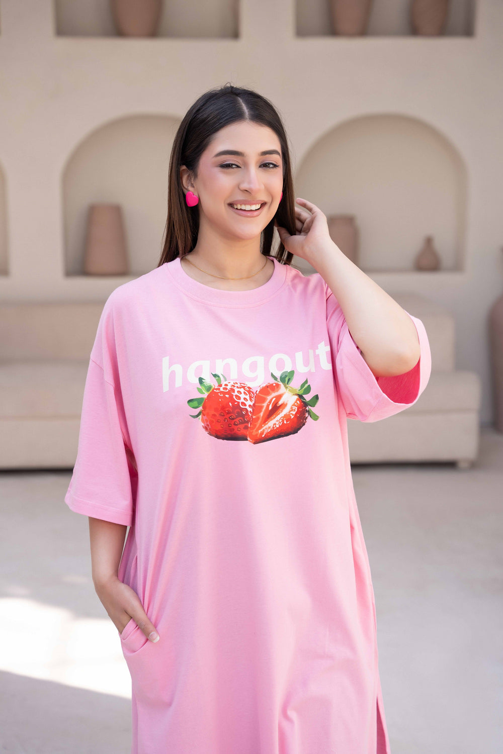 Women Long Top- Strawberry