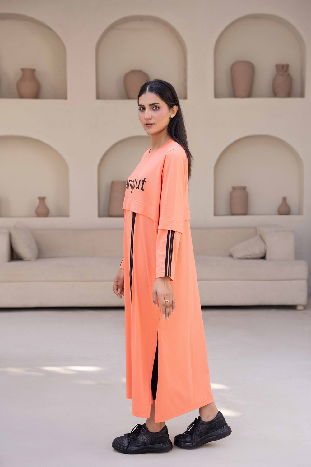 Women Long Top - Peach Stripes