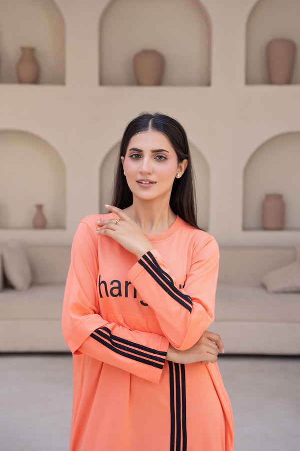 Women Long Top - Peach Stripes