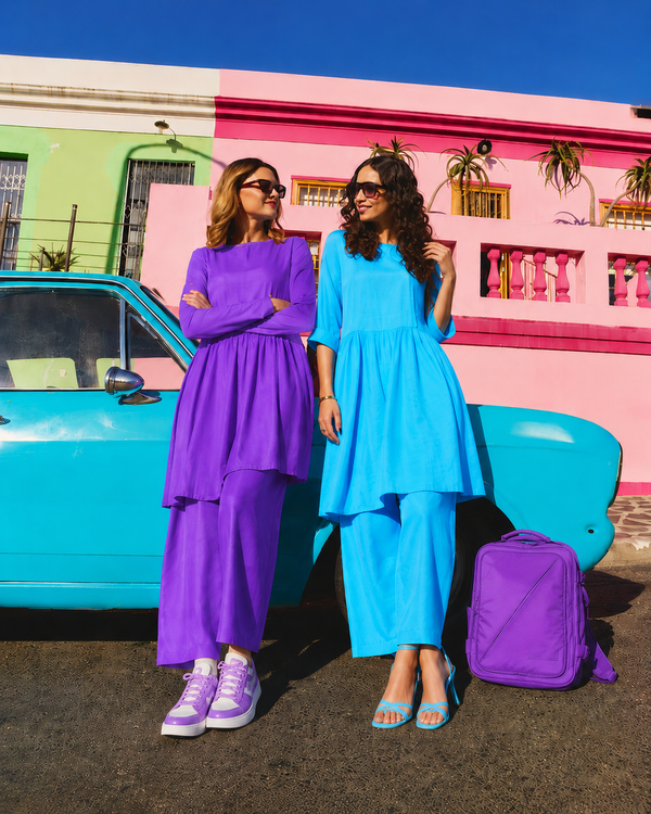 Women 2PC Long Frock -Aqua Blue