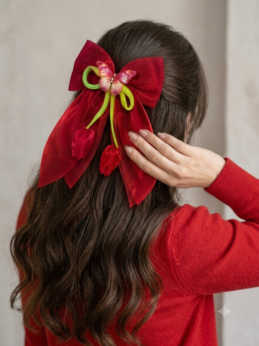 Fashion Tulip Red hair bow Clip