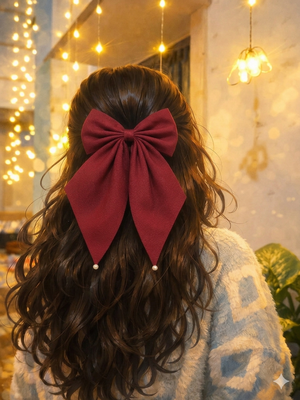 Fashion Pearl Maroon hair bow Clips