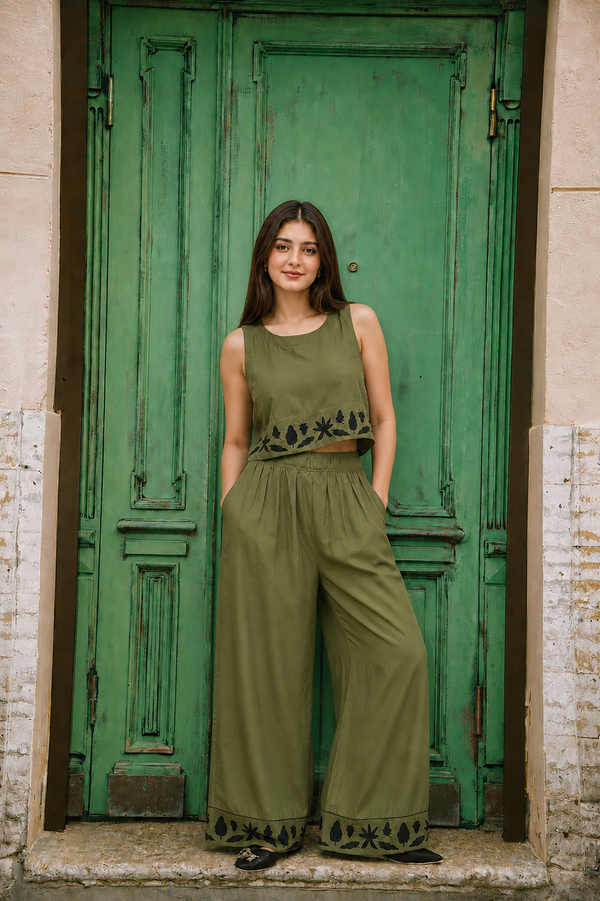 Women Classic Embroidered Co-ord Set - Forest Whispers