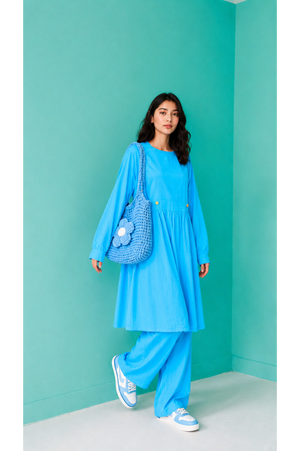 Women 2PC Long Frock -Aqua Blue