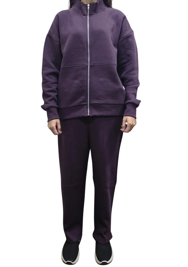 Women Loungewear Zipper Coord Set - Plum