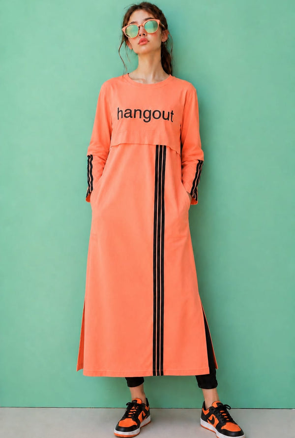 Women Long Top - Peach Stripes